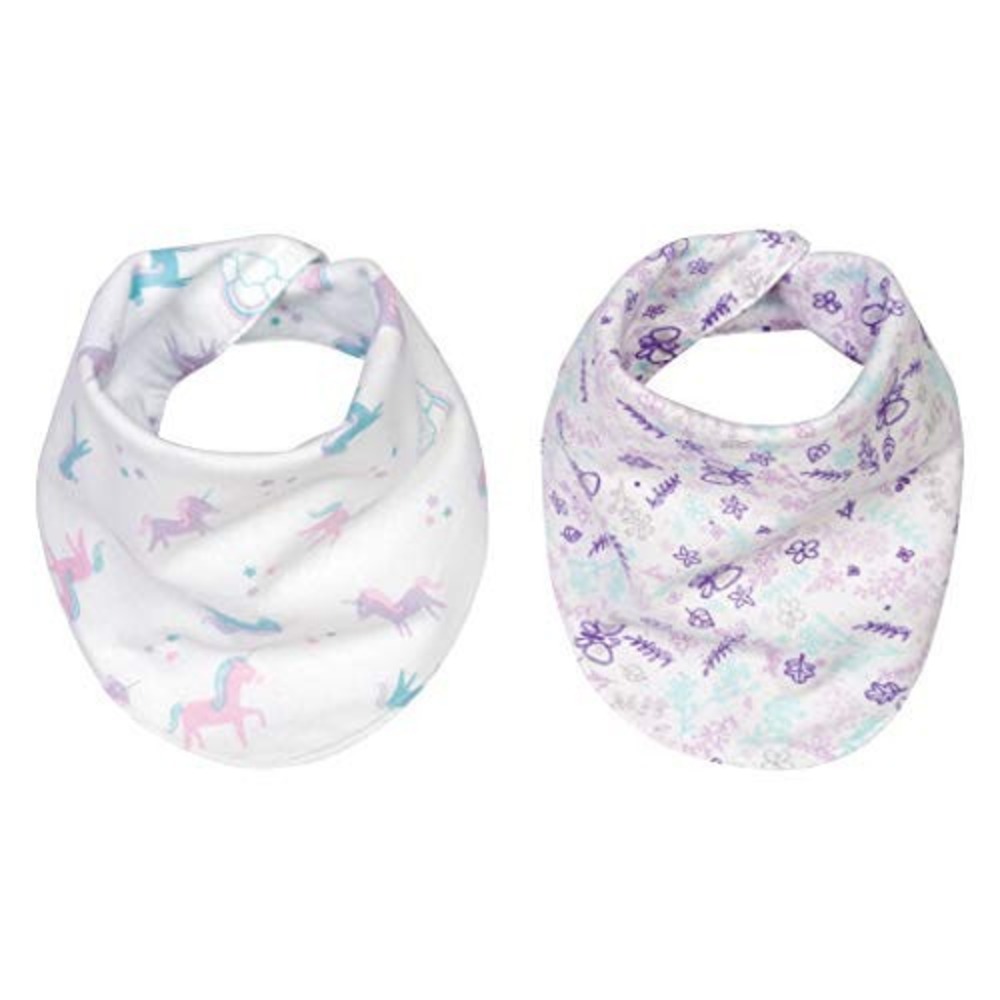 Trend Lab Bandana Bib Set Kids OS White Purple NEW Unicorns Flowers 2pk